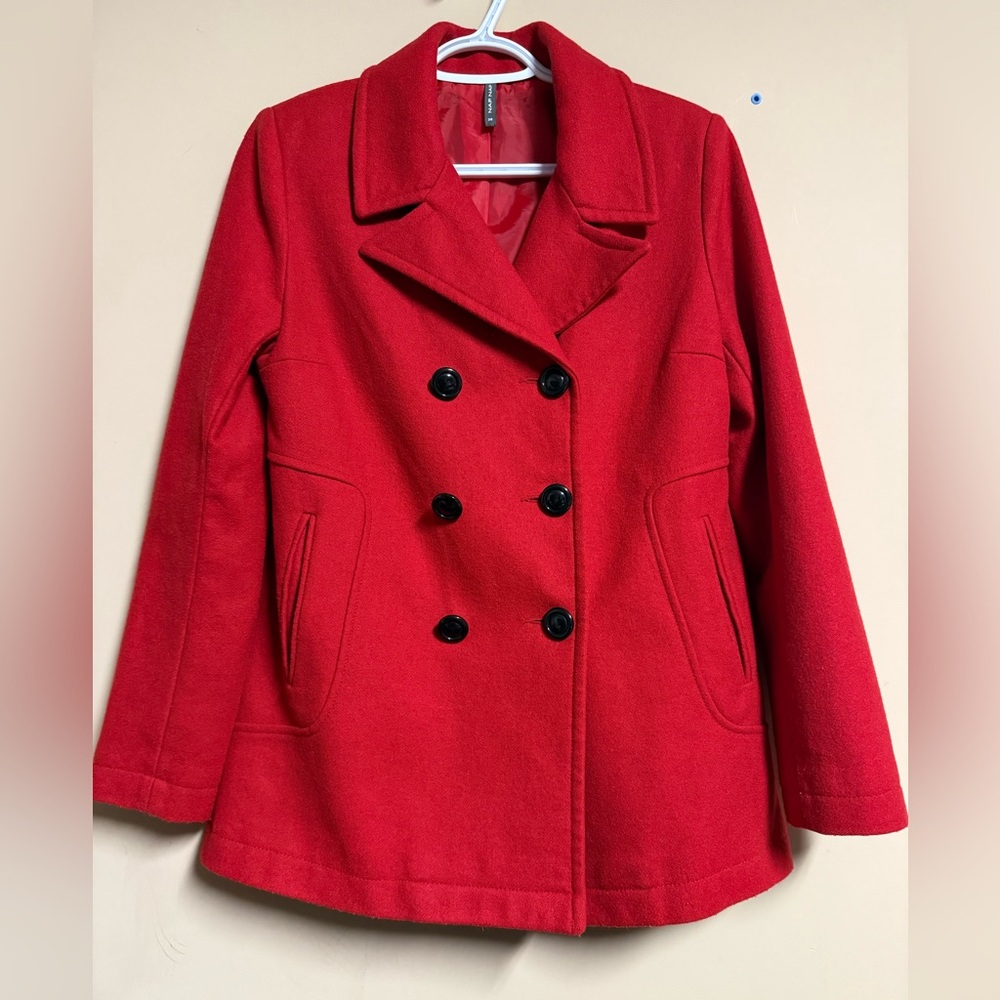 NAF NAF Bold Red Pea Coat Blazer
